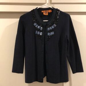 Tory Burch Jeweled Wool Cardigan,